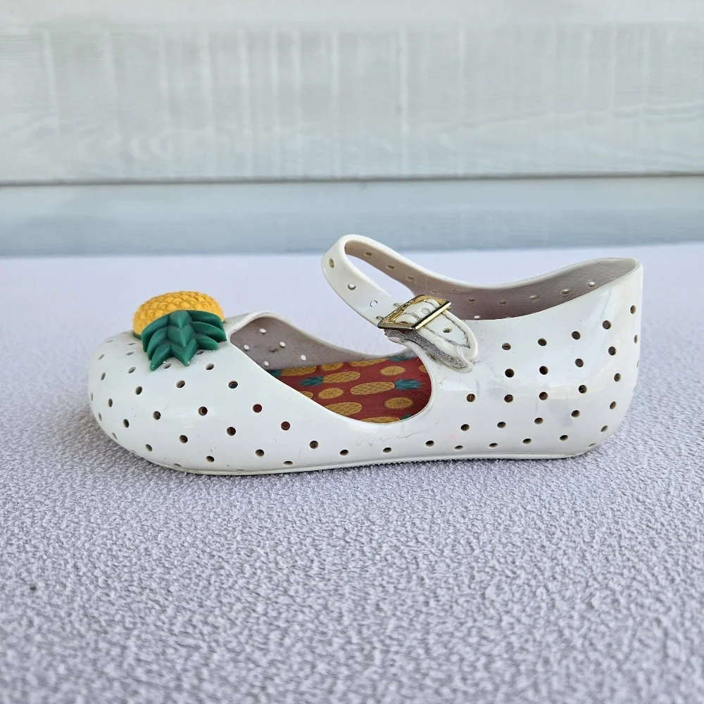 Mini Melissa Pop Pineapple Fruit Sandal White Yellow SZ 9 Hook & Loop Mary Jane